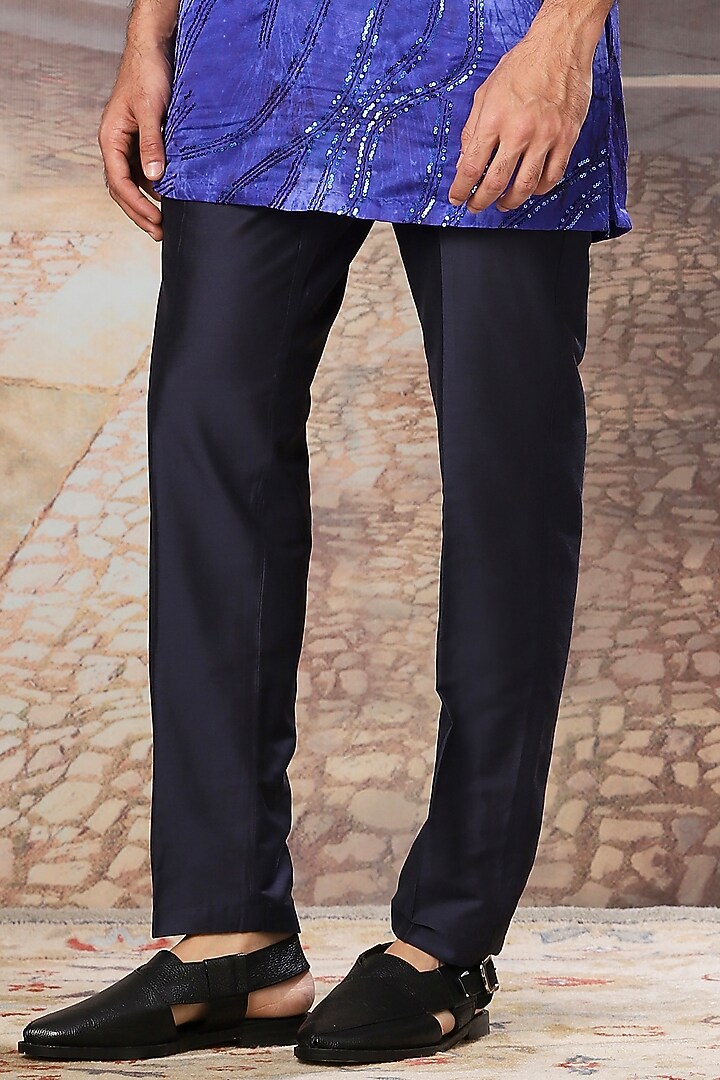 Indigo Silk Digital Printed & Sequins Embroidered Kurta Set by ASUKA at Pernia's Pop Up Shop