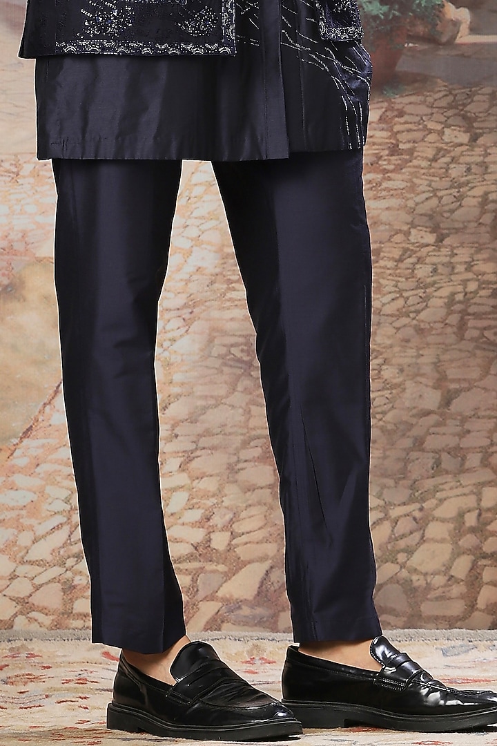Stellar Blue Chanderi Cutdana Groom Indowestern Set by ASUKA at Pernia's Pop Up Shop