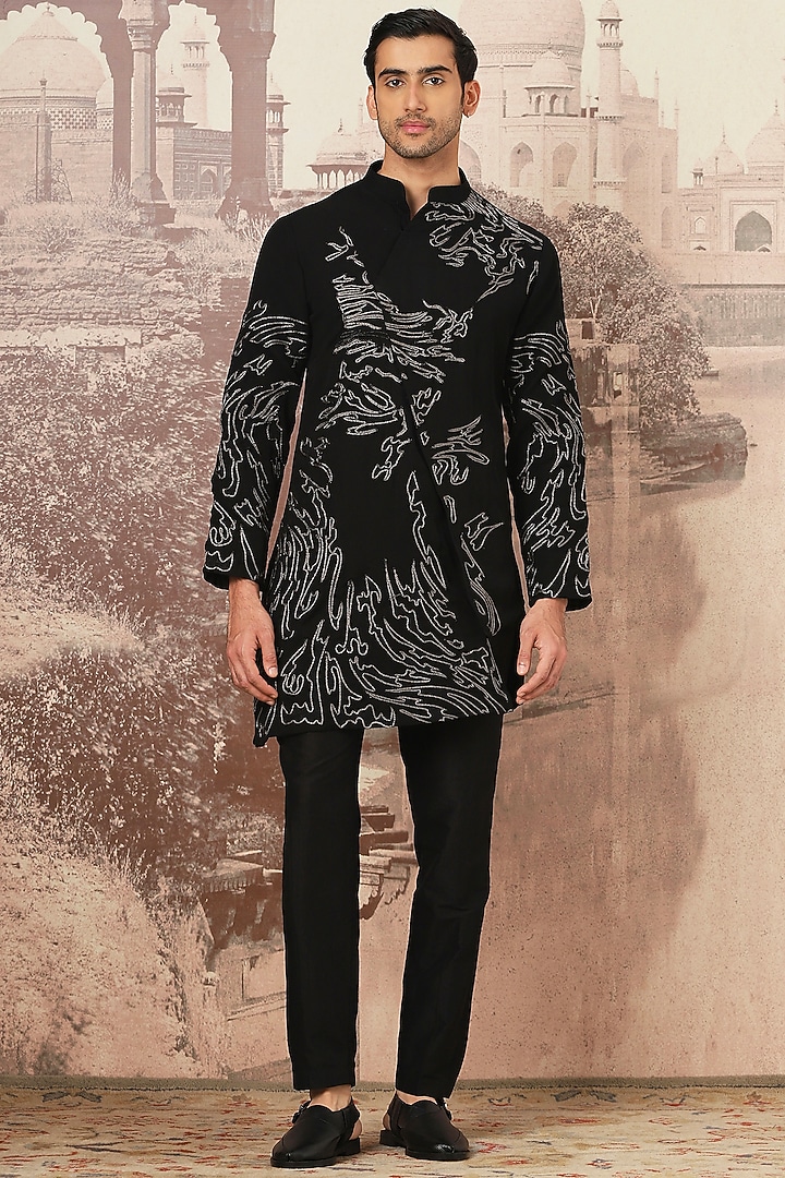 Midnight Lachka Fabric Dori Embroidered Kurta Set by ASUKA at Pernia's Pop Up Shop