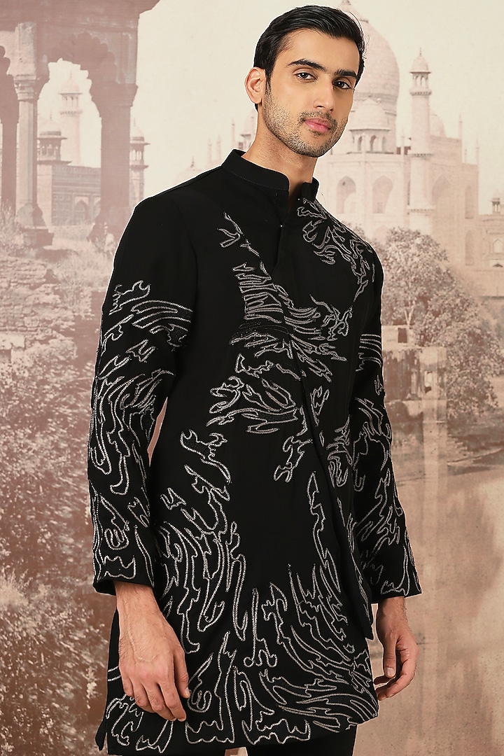 Midnight Lachka Fabric Dori Embroidered Kurta Set by ASUKA at Pernia's Pop Up Shop
