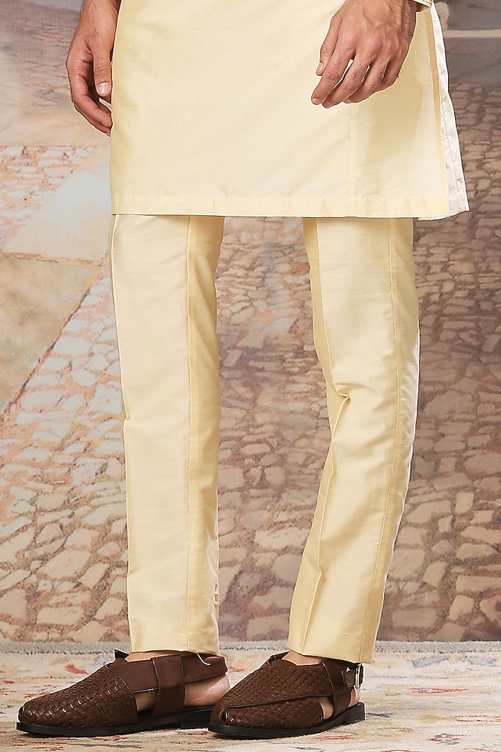 Yellow Raw Silk Digital Printed & Mirror Embroidered Bundi Jacket Set by ASUKA at Pernia's Pop Up Shop