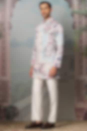 Sky Blue Silk Digital Printed & Resham Embroidered Bundi Jacket Set by ASUKA at Pernia's Pop Up Shop