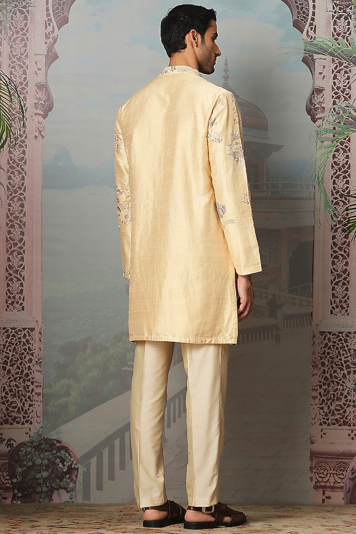 Beige Raw Silk Resham Embroidered Kurta Set by ASUKA at Pernia's Pop Up Shop