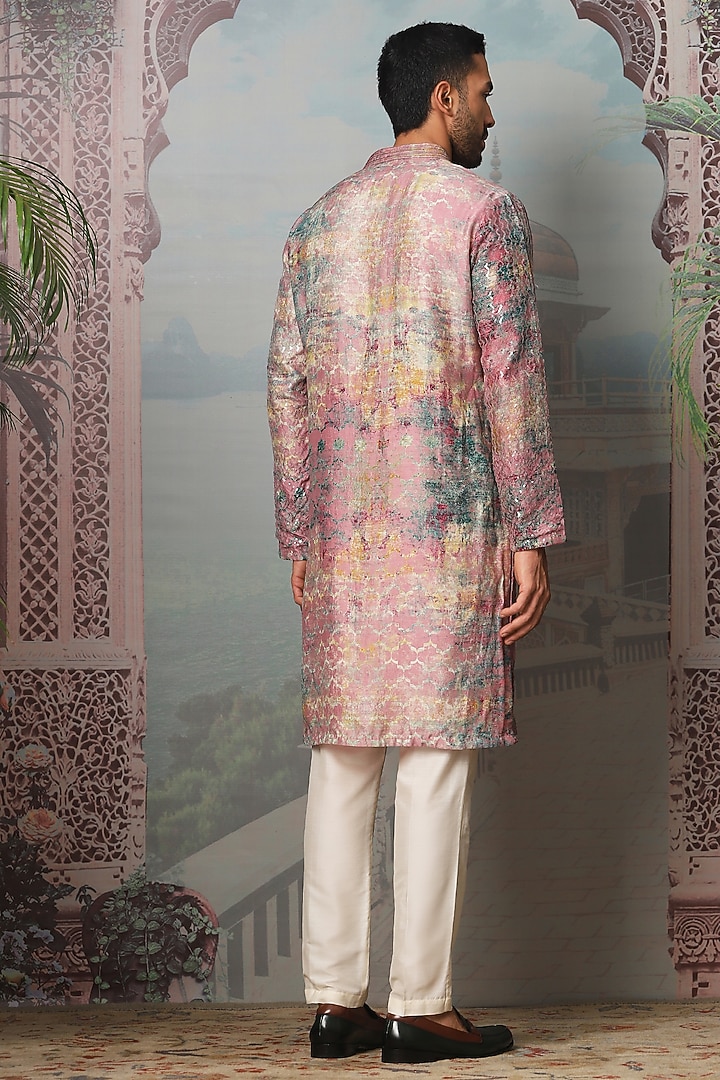 Light Green Silk Digital Printed & Sequins Embroidered Kurta Set by ASUKA at Pernia's Pop Up Shop