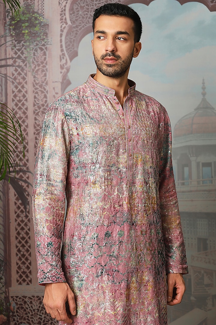 Light Green Silk Digital Printed & Sequins Embroidered Kurta Set by ASUKA at Pernia's Pop Up Shop