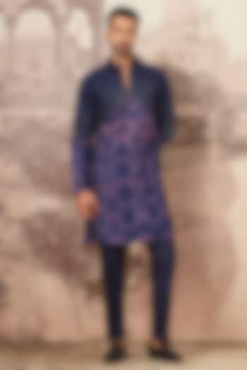 Indigo Chanderi Silk Sequins Embroidered Kurta Set by ASUKA at Pernia's Pop Up Shop