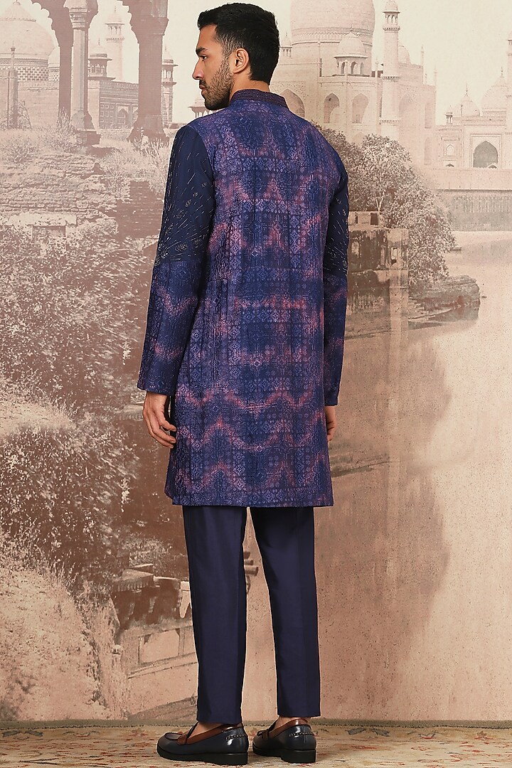 Indigo Chanderi Silk Sequins Embroidered Kurta Set by ASUKA at Pernia's Pop Up Shop