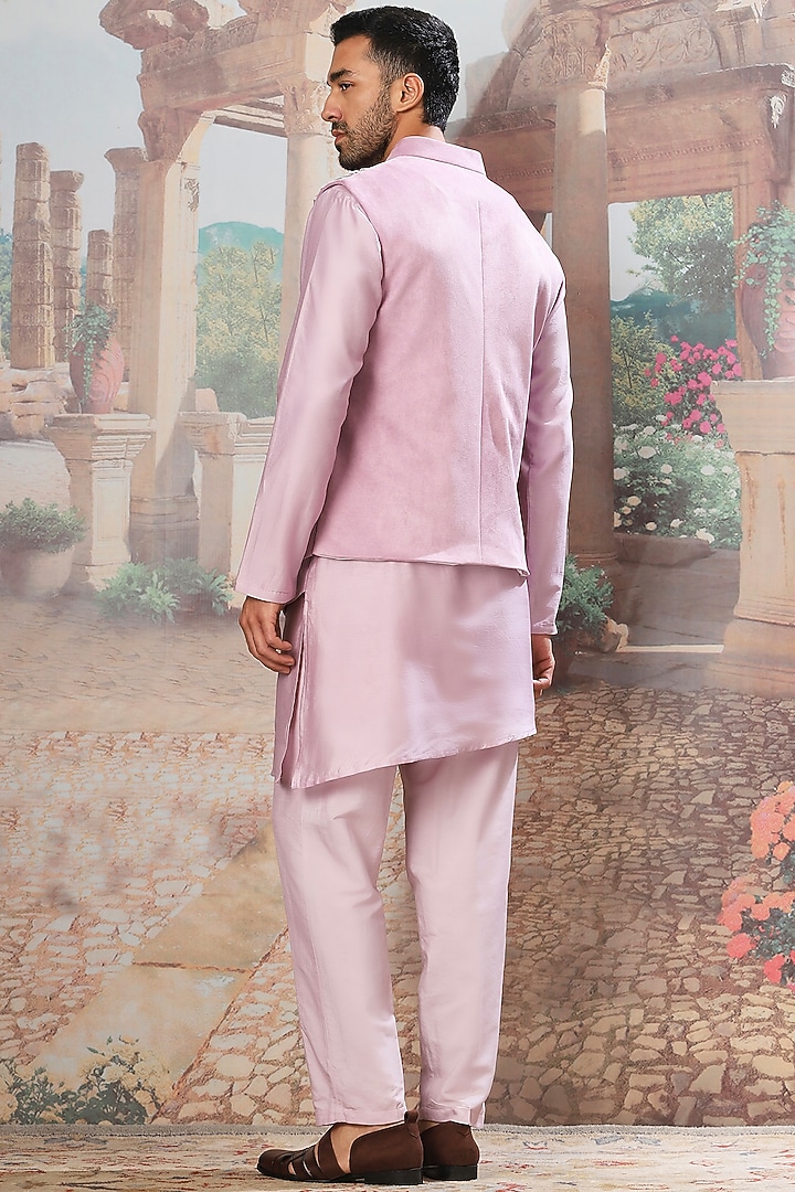 Lilac Velvet Cutdana Embroidered Asymmetric Bundi Jacket Set by ASUKA at Pernia's Pop Up Shop