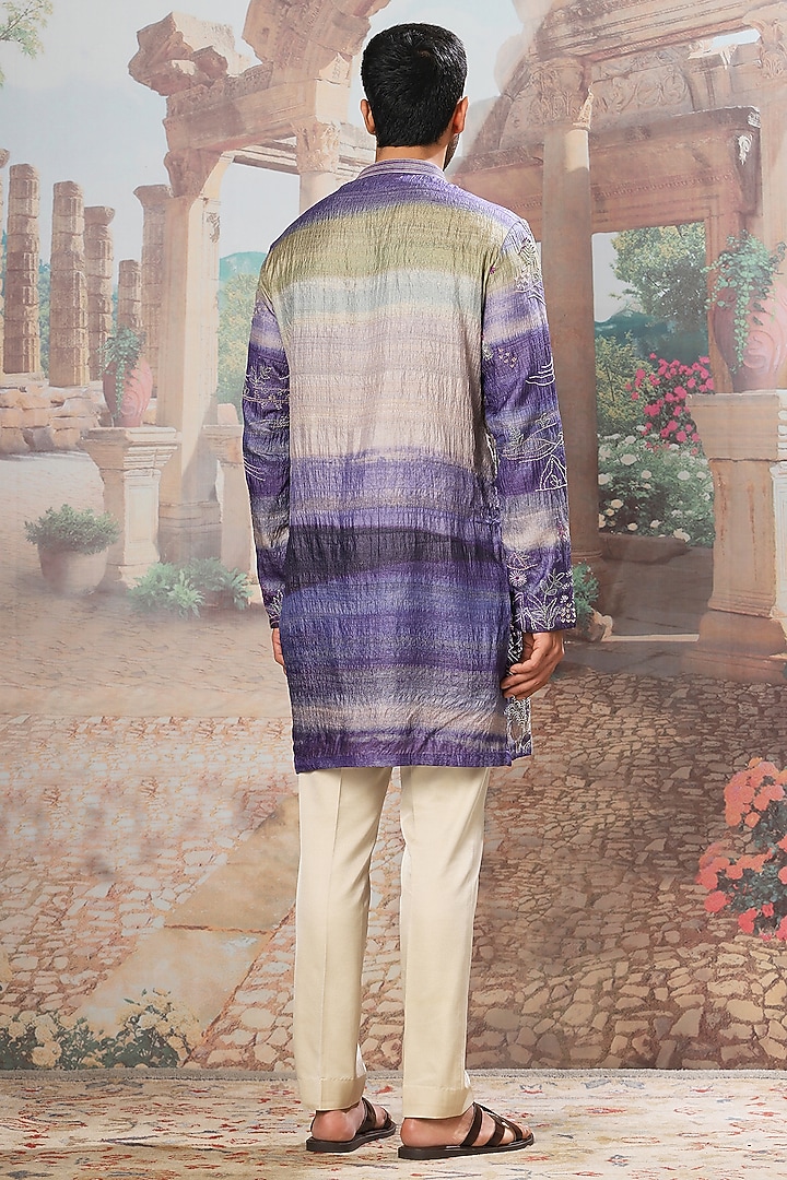 Periwinkle Ombre Tussar Silk Hand Embroidered Kurta  Set by ASUKA at Pernia's Pop Up Shop