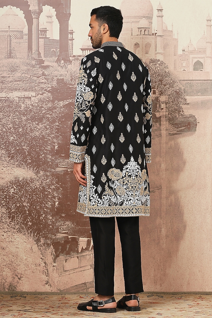 Black Chanderi Silk Dori Embroidered Kurta Set by ASUKA at Pernia's Pop Up Shop