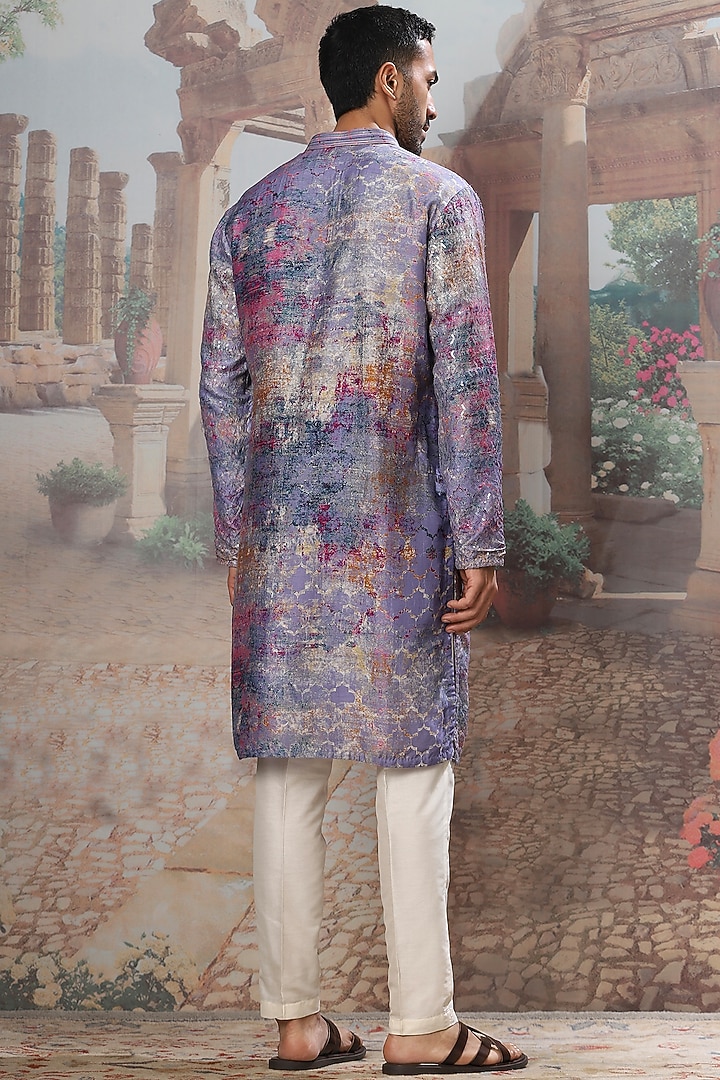 Lavender Silk Digital Printed & Resham Embroidered Kurta Set by ASUKA at Pernia's Pop Up Shop