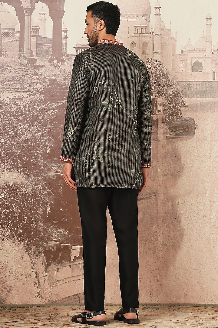 Green Silk Printed & Mirror Embroidered Kurta Set by ASUKA at Pernia's Pop Up Shop