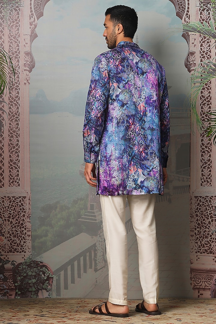 Indigo Linen Satin Sequins Embroidered Kurta Set by ASUKA at Pernia's Pop Up Shop