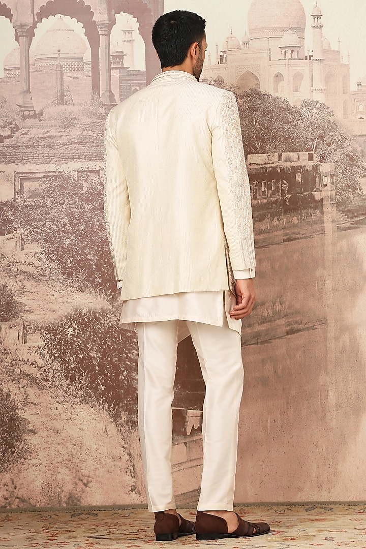 Ivory Silk Zardosi Embroidered Wedding Indowestern Set by ASUKA at Pernia's Pop Up Shop