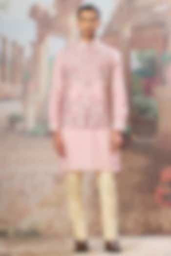 Pink Raw Silk Dabka Embroidered Bundi Jacket Set by ASUKA at Pernia's Pop Up Shop