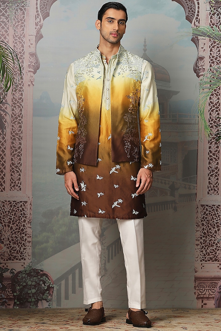 Multi-Colored Silk Thread Embroidered Bundi Jacket Set by ASUKA