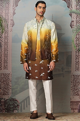 Multi-Colored Silk Thread Embroidered Bundi Jacket Set by ASUKA