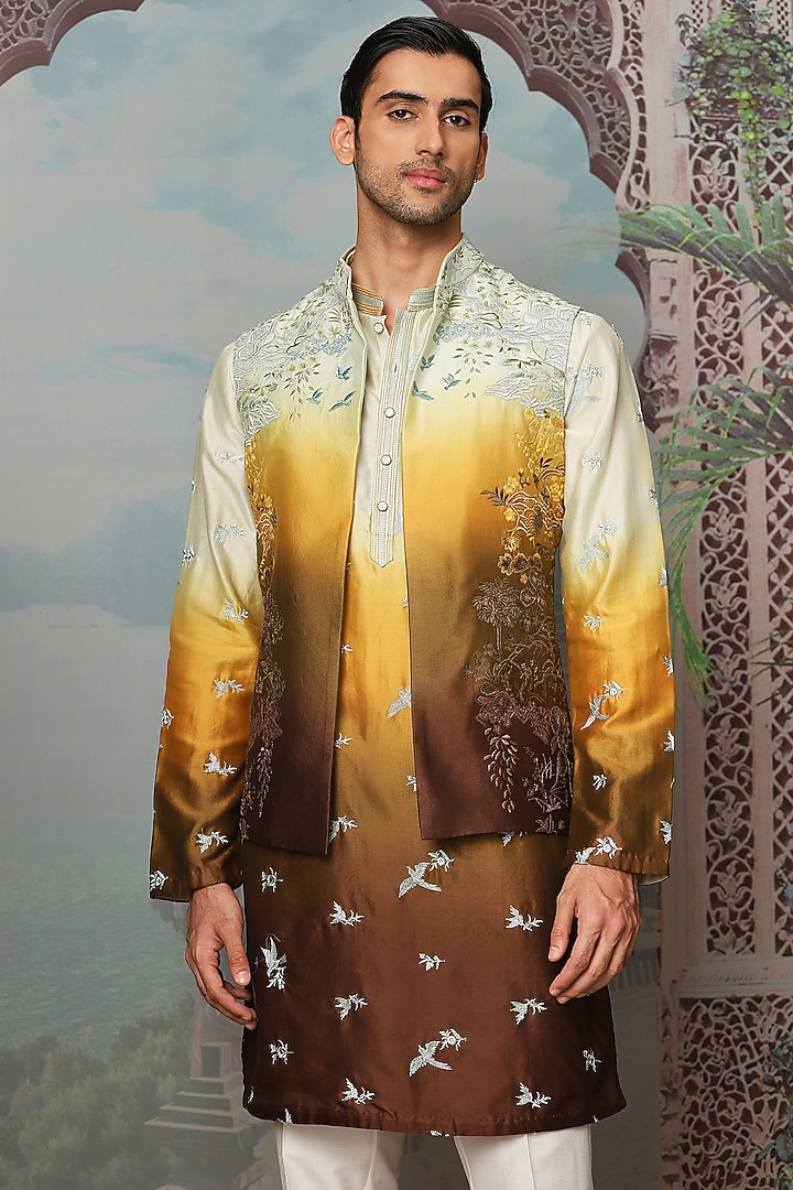 Multi-Colored Silk Thread Embroidered Bundi Jacket Set by ASUKA at Pernia's Pop Up Shop