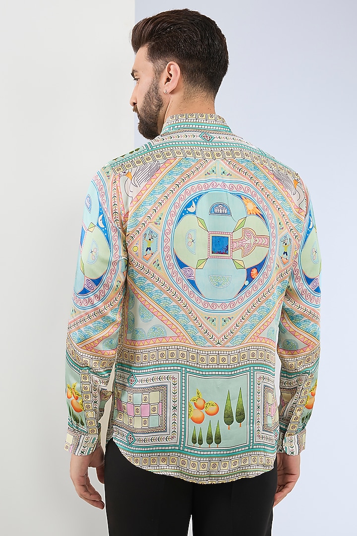 Light Green Pure Habutai Silk Printed Party Wear Shirt by ASUKA at Pernia's Pop Up Shop