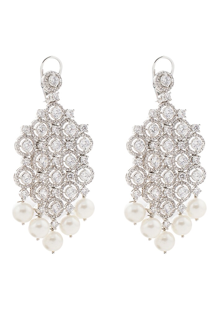 White Gold Plated Chandelier Earrings by Auraa Trends