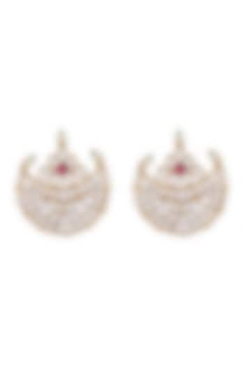 Gold Plated Red Stone Stud Earrings by Auraa Trends