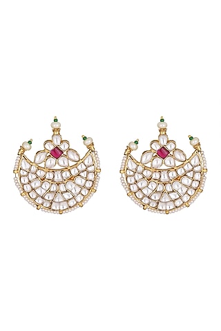 Gold Plated Red Stone Stud Earrings by Aura Trends