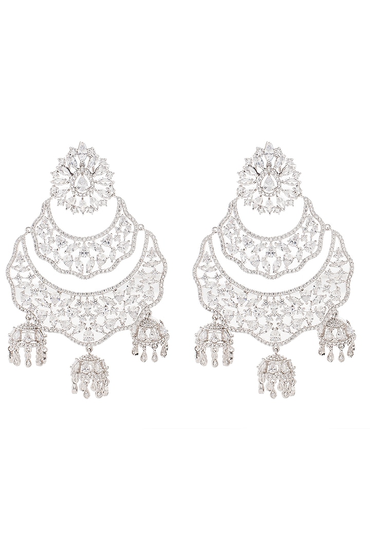 White Gold Finish Diamond Earrings by Auraa Trends
