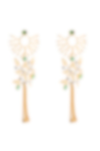 Gold Finish Green Stone Earrings by Auraa Trends