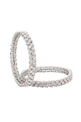 White Gold Finish Diamond Bangle by Aura Trends