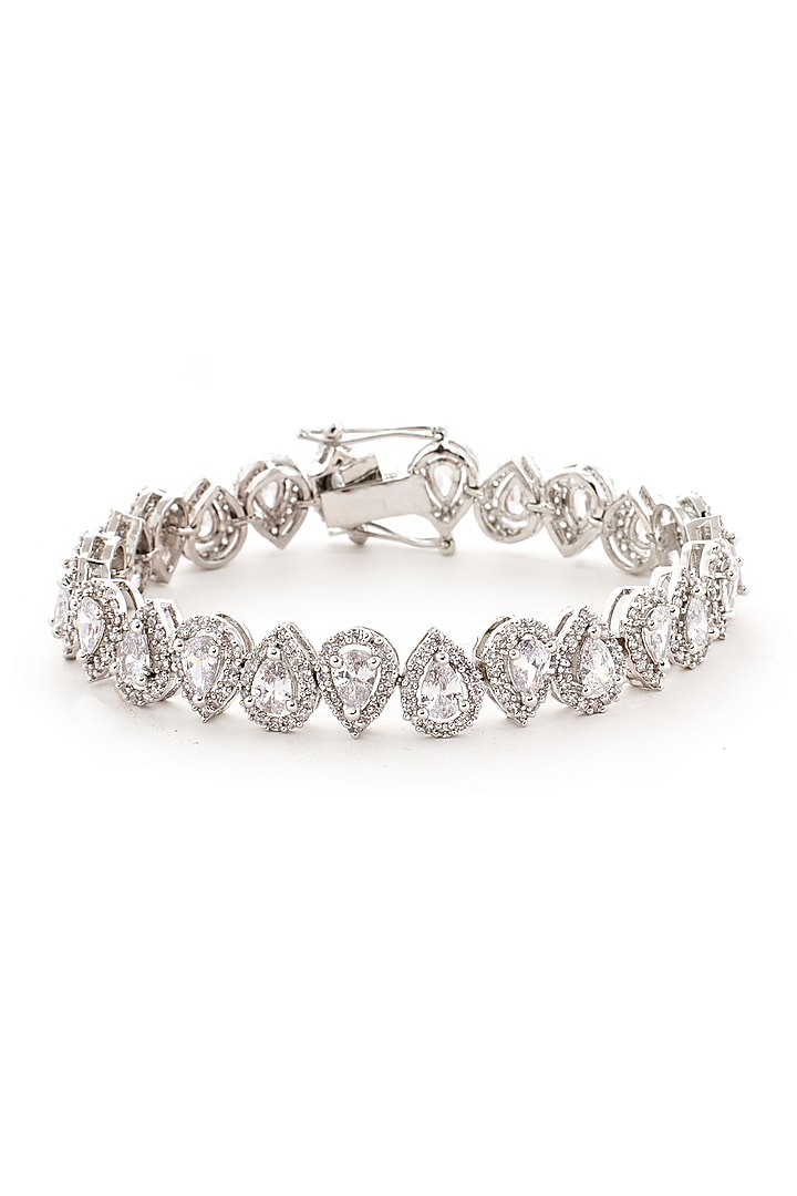White Gold Finish Diamond Bracelet by Auraa Trends at Pernia's Pop Up Shop