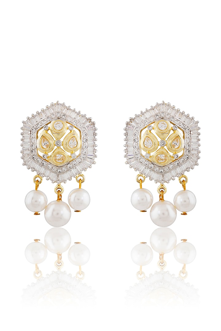 Gold Finish Kundan Big Earrings by Auraa Trends at Pernia's Pop Up Shop