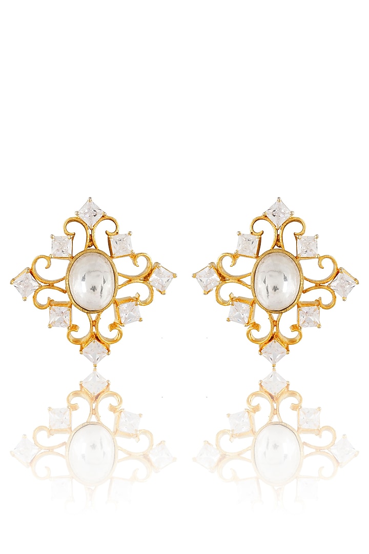 Gold Finish Stud Earrings by Auraa Trends at Pernia's Pop Up Shop