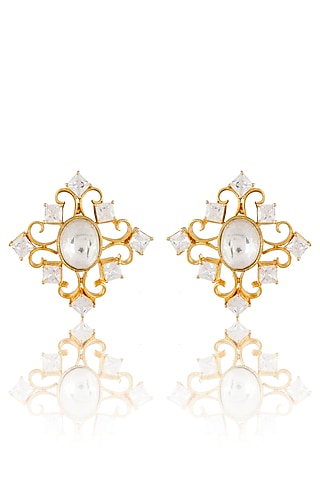 Gold Finish Stud Earrings by Aura Trends