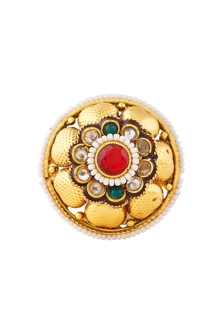 Gold Finish Meenakari Ring by Auraa Trends