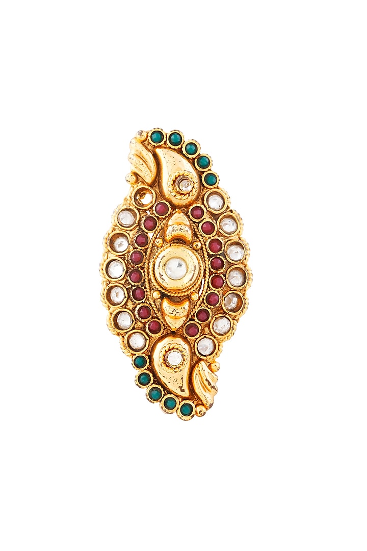 Gold Finish Ring With Meenakari by Auraa Trends