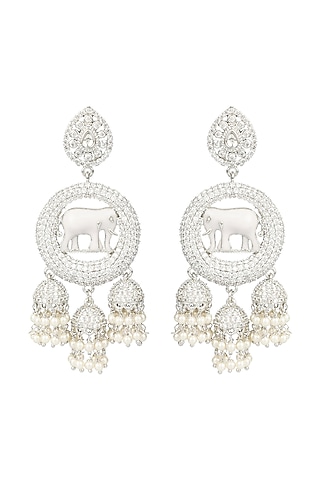 White Gold Finish Long Dangler Diamond Earrings by Aura Trends
