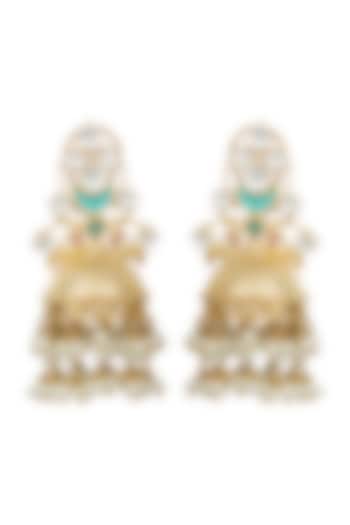 Gold Finish Kundan Earrings by Auraa Trends