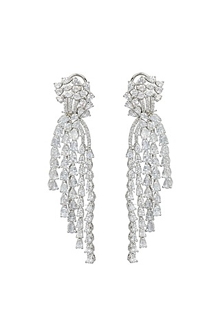 Silver Finish Diamond Earrings by Aura Trends