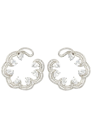 Silver Finish Diamond Stud Earrings by Aura Trends