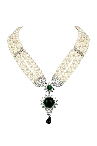 Gold Finish Diamond Mala Necklace Set by Auraa Trends