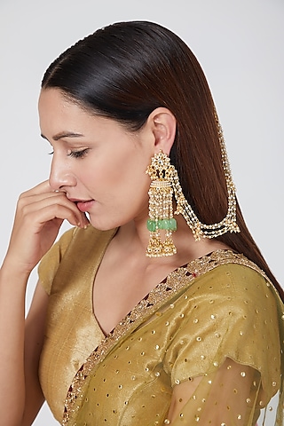 Gold Plated Onyx Kundan Jhumka Earrings by Aura Trends