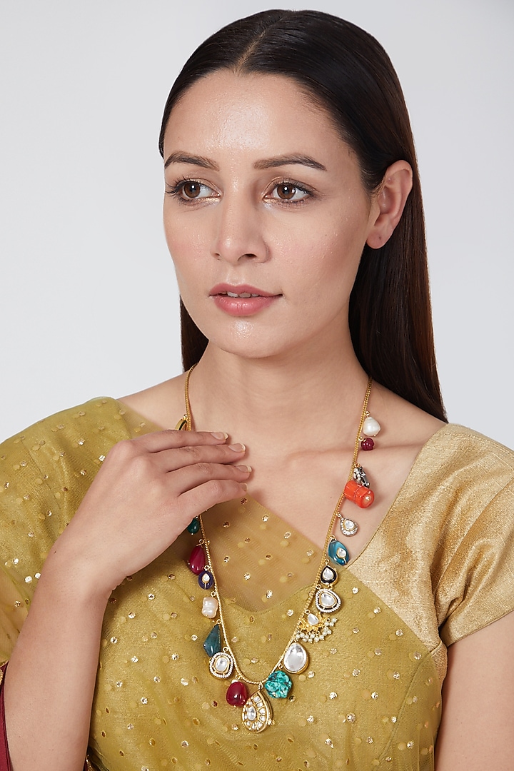 Gold Plated Onyx Kundan Necklace by Aura Trends at Pernia's Pop Up Shop