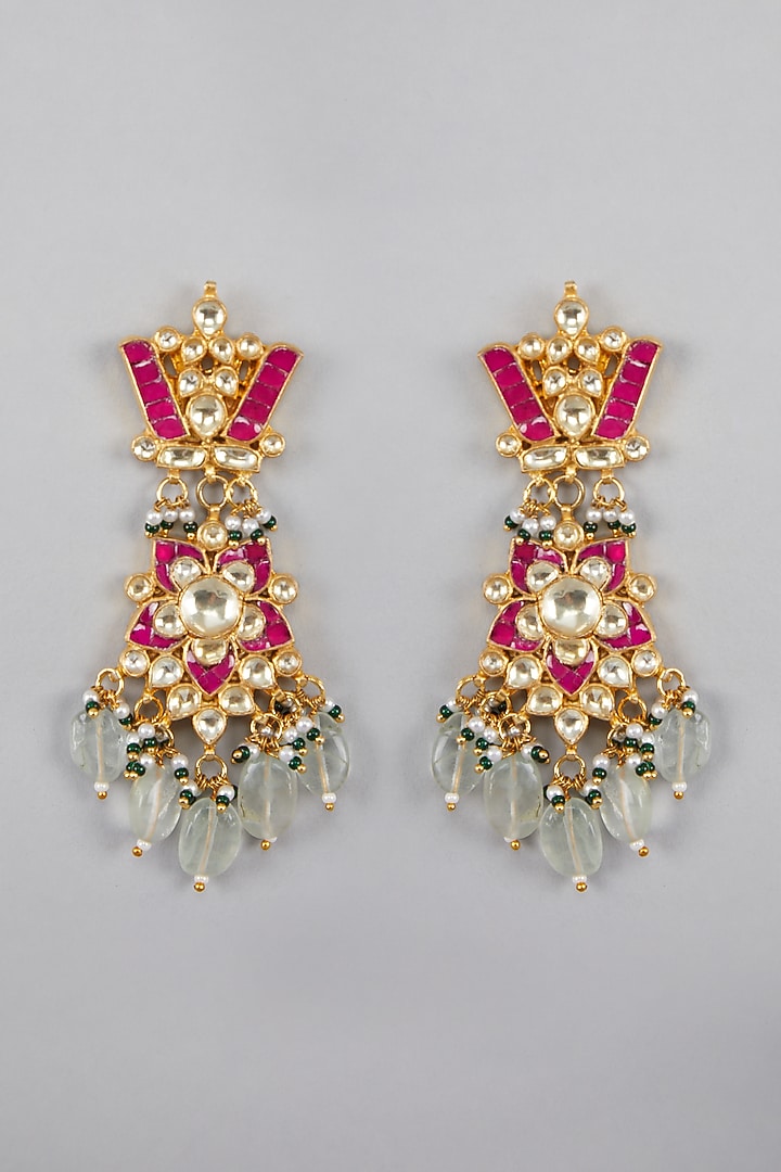 Gold Plated Sea Green Stones Kundan Necklace Set by Aura Trends at Pernia's Pop Up Shop