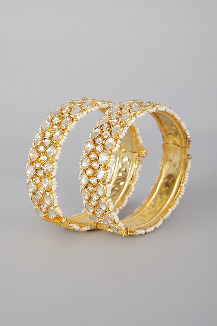 Gold Plated Kundan & White Stones Bangles by Aura Trends at Pernia's Pop Up Shop