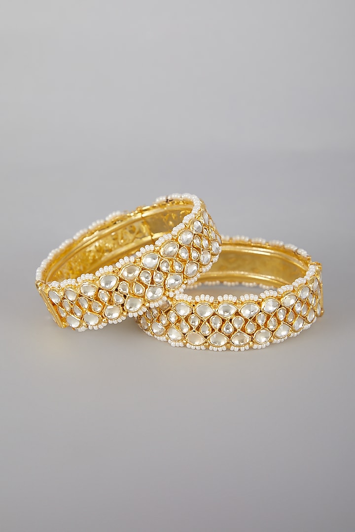 Gold Plated Kundan & White Stones Bangles by Aura Trends at Pernia's Pop Up Shop