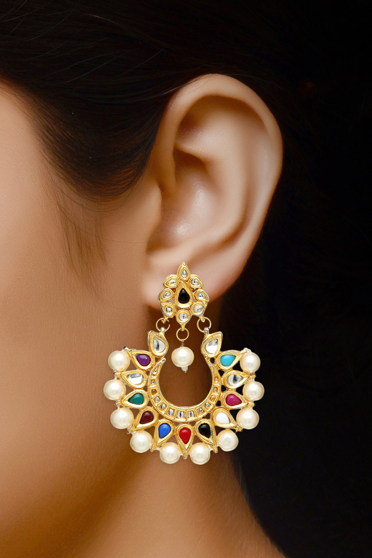 Gold Plated Jadau Chandbali | Buy Traditional Indian Jewelry Online