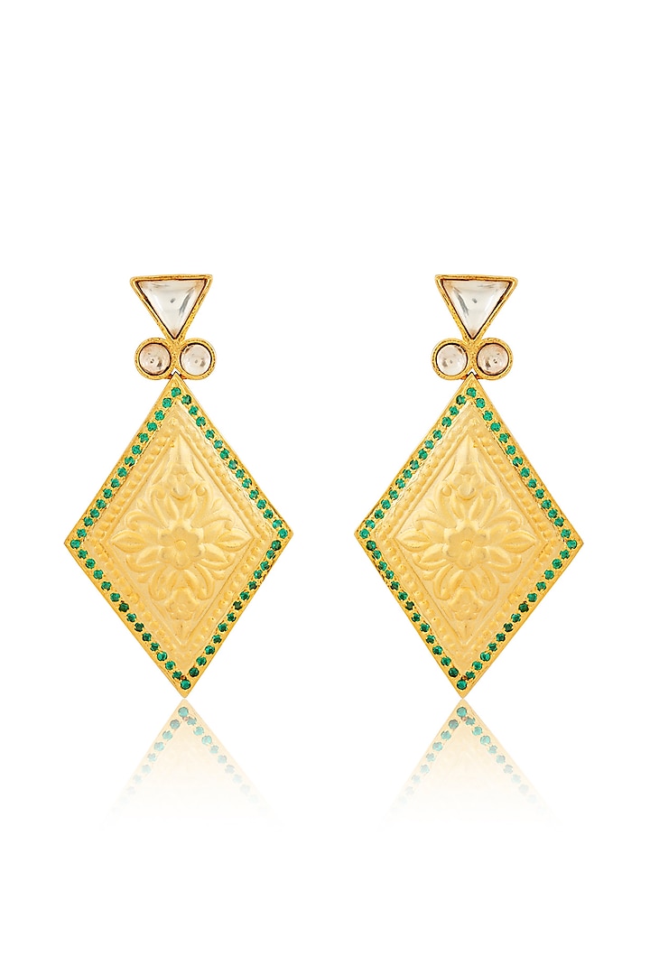 Gold Finish Dangler Kundan Earrings by Auraa Trends