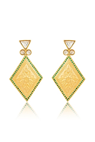 Gold Finish Dangler Kundan Earrings by Aura Trends