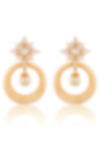 Gold Finish Kundan Chandbali Earrings by Auraa Trends