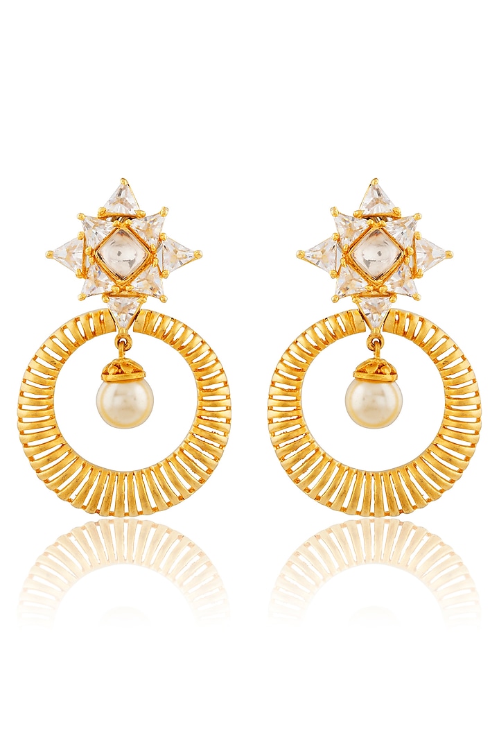 Gold Finish Kundan Chandbali Earrings by Auraa Trends